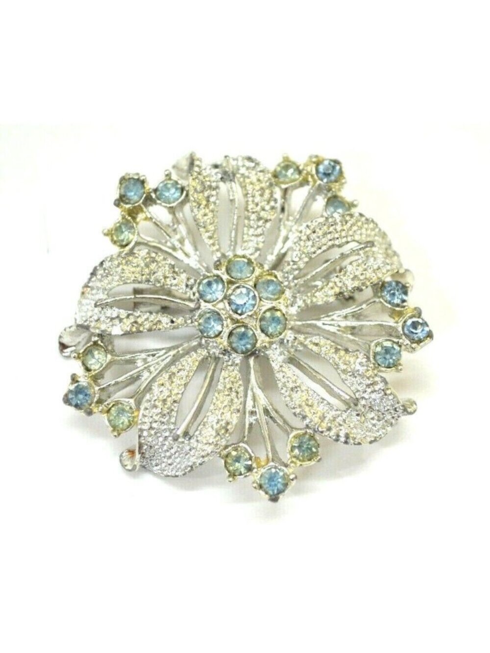 Blue Rhinestone Brooch Pin Silver Tone Block Cut Light Fashion Jewelry Lapel Hat